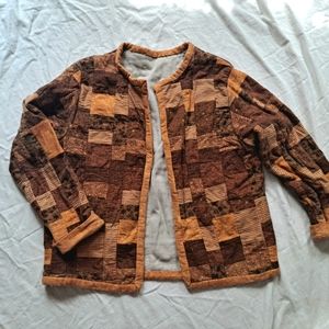 Quilted handmade jacket warm toned floral plaid star pattern